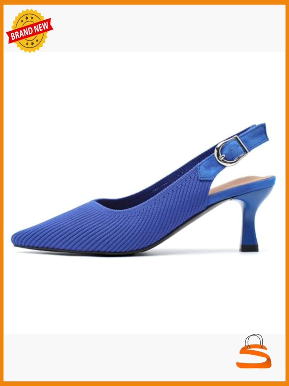 Slingback Kitten Heels Pointed Toe Knit Pumps Slip On Dress Shoes - Picture 4 of 7